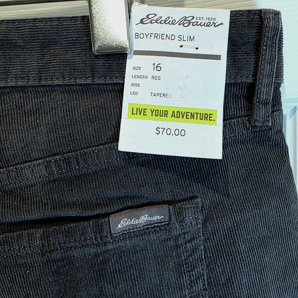 Eddie Bauer Corduroy Pants Boyfriend Slim Tapered Sz 16 Dark Gray Cotton Jeans - Picture 6 of 15